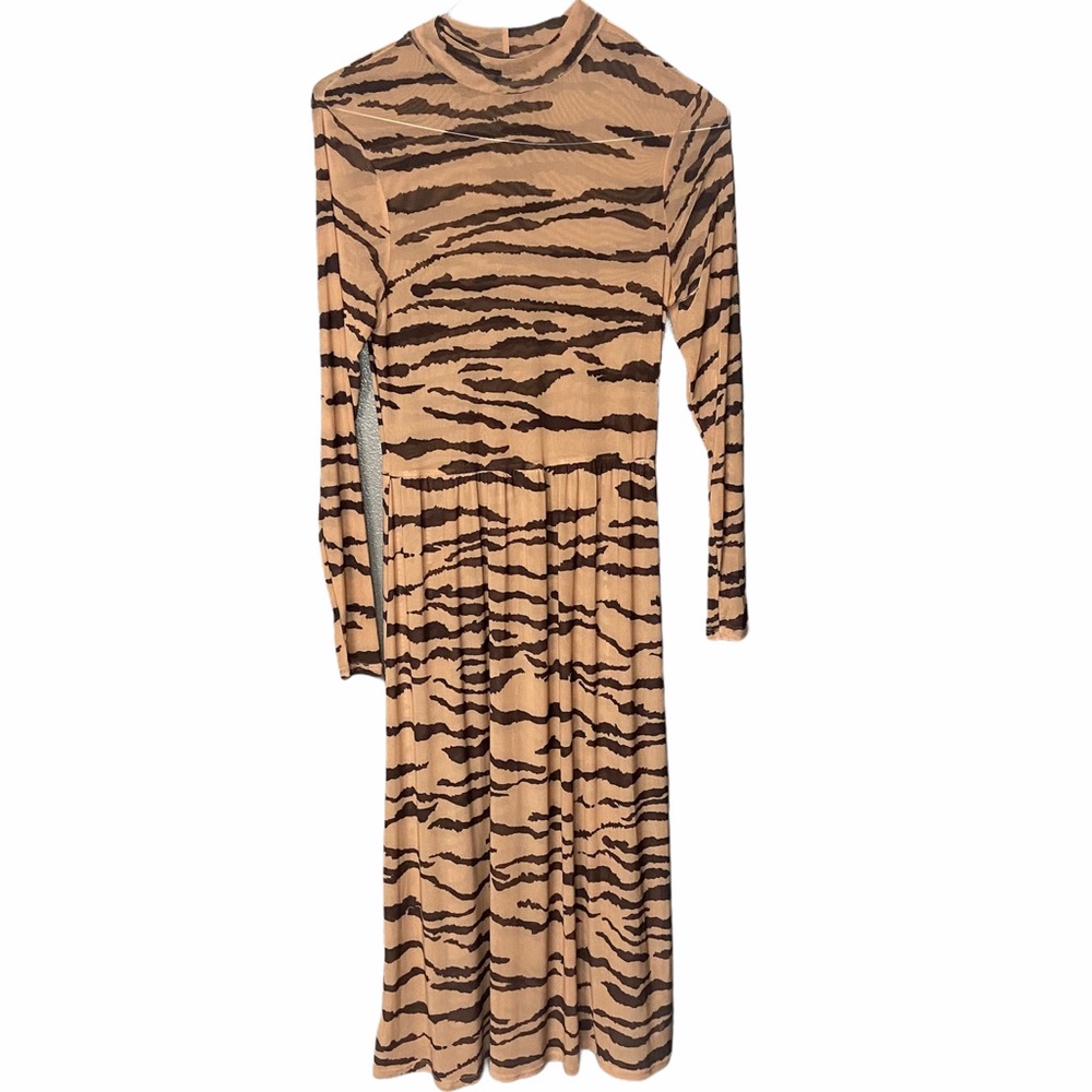 Wild Fable Mesh See Transparent Zebra Midi Dress